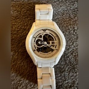 Emporio Armani, white ceramic automatic watch.